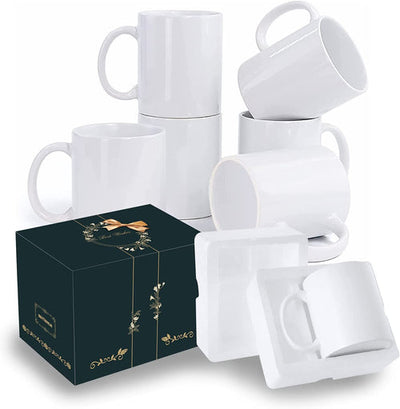 MR.R 11oz Set of 6 Sublimation Blank Coffee Mugs,Cup Blank White Mug Cup  with Orange Color Mug Inner and Handle