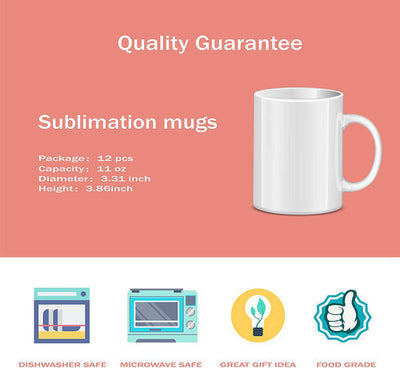 11OZ White Sublimation Coated Mugs X 12