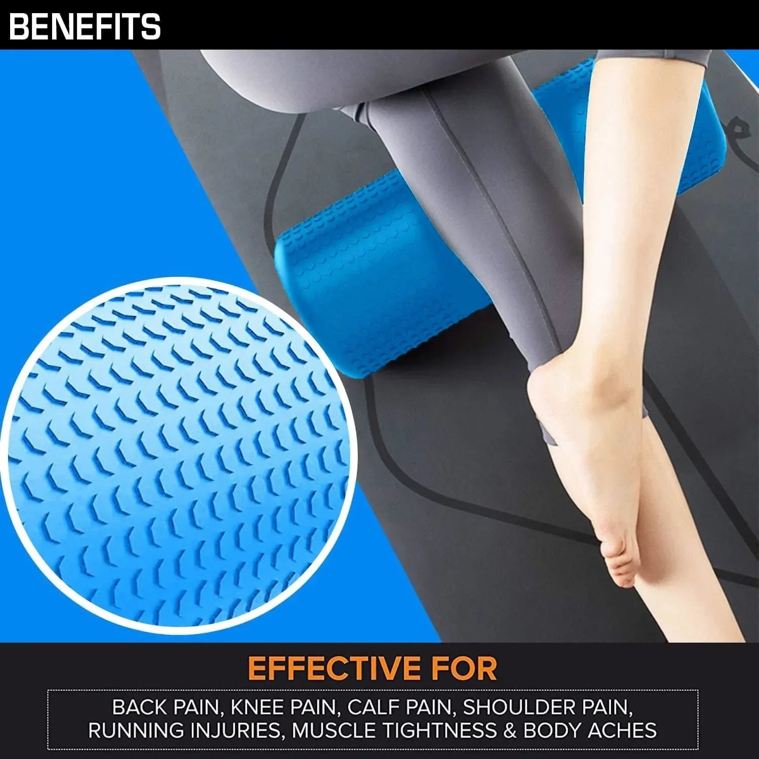 High-Density EVA Yoga Foam Roller Self Massage (Blue)-2